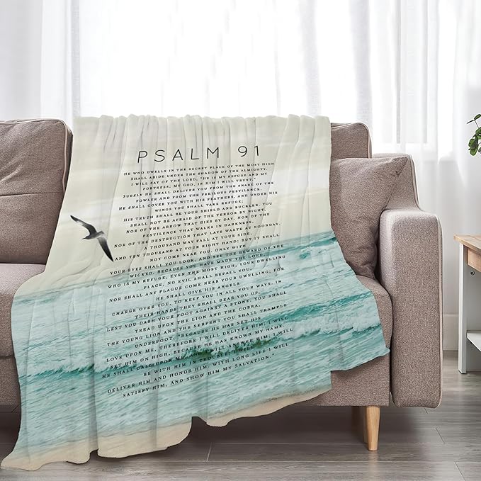 Tijuboni Psalm 91 Throw Blanket Christian Religious Gifts for Women Men Girls Boys Kids Adults Soft Flannel Fleece Blanket for Couch Sofa Bed Home Decor 50"x60"