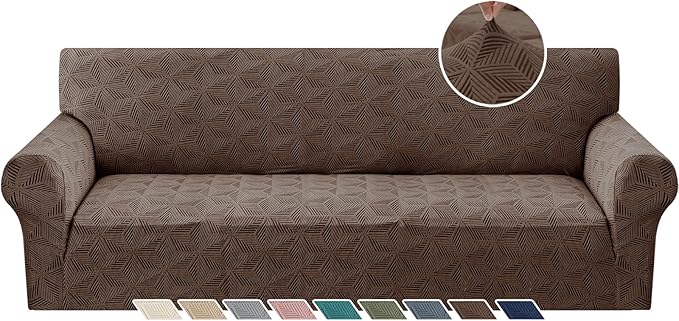 YEMYHOM 1 Piece Stretch Oversized Couch Covers for 4 Seat, Jacquard Extra Large Sofa Cover with Non-Slip Elastic Bottom, Thickened Slipcover Furniture Protector for Dogs Pets (X-Large, Brown）