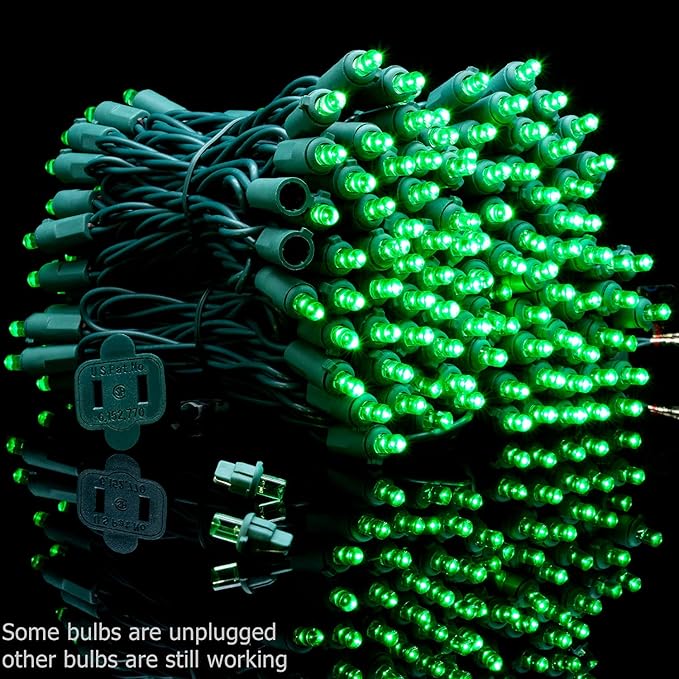 YULETIME 200 Green Wide Angle LED Christmas Lights, 66 Feet Green Wire UL Certified 5mm Holiday String Light Set (Green)
