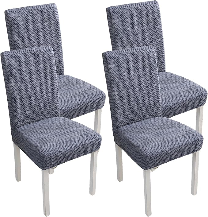 Dining Chairs Covers Set, Dining Room Chair Covers Stretch Seat Covers Parsons Chair Covers Slipcover Fundas Forros para Sillas de Comedor (Texture-Gray Blue,Medium (Set of 4))