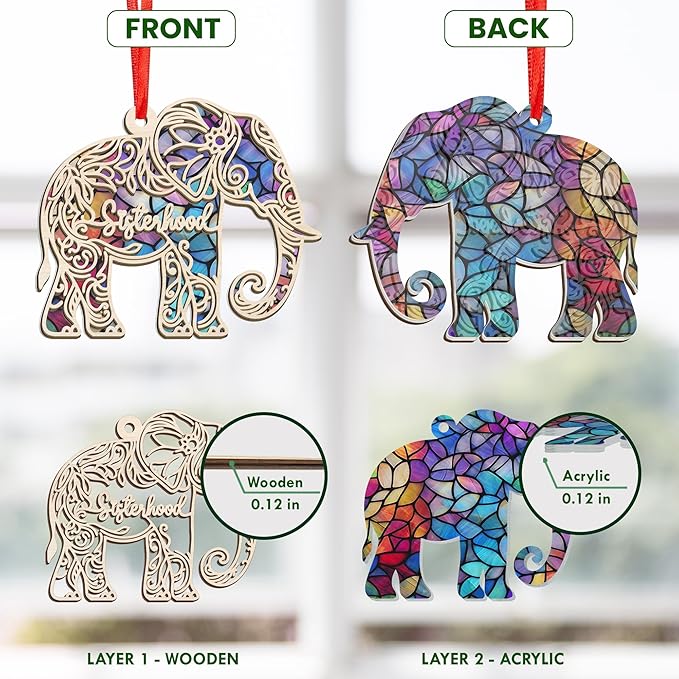 GEEMBI Christmas Birthday Gifts for Women Friendship - Suncatcher Christmas Ornaments 2025 with Card - Thank You Elephant Gifts for Women Best Friends Bestie Sisters, Elephant Ornaments for Sisterhood