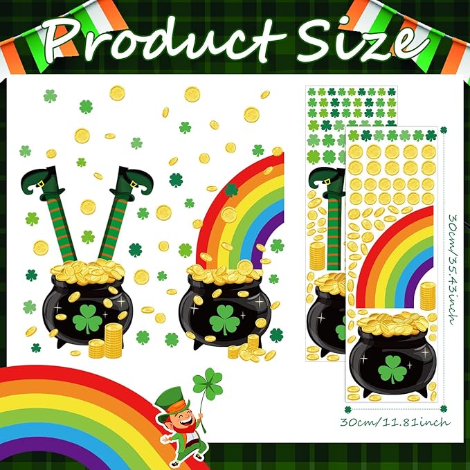 St Patricks Day Window Clings Stickers Green Lucky Shamrock Window Stickers Irish Party Window Art Seasons Decals for St Patricks School Home Office Accessories Toddlers Party Supplies (St. Patrick's)