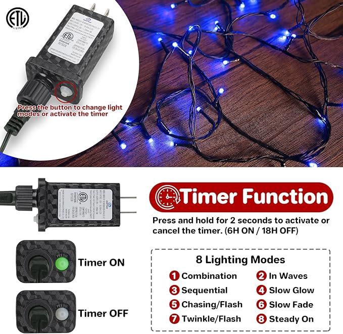 Extra Long 264Ft 800 LED Christmas Lights with Timer, Green Wire Fairy Starry String Lights Plug in, 8 Modes and Memory, forIndoor Outdoor Xmas Tree Wedding Party Decoration,Blue