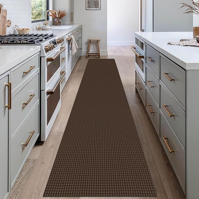 EARTHALL Woven Runner Rug 2x12 Ft Washable Runners for Hallways Extra Long Cotton Non Slip Rubber Backed Kitchen Runner Braided Indoor Floor Carpet for Entryway, Hall, Kitchen, Brown