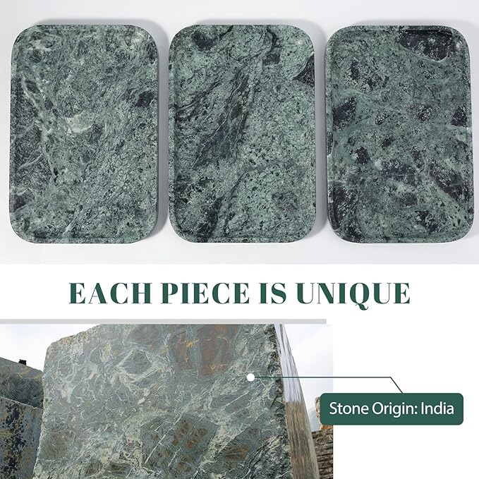 Koville Marble Tray, 12"x8" Natural Marble Vanity Tray for Countertop Bathroom Kitchen Dresser, Decorative Marble Catchall Trays for Perfume Jewelry, Rectangular Stone Serving Tray(Green)