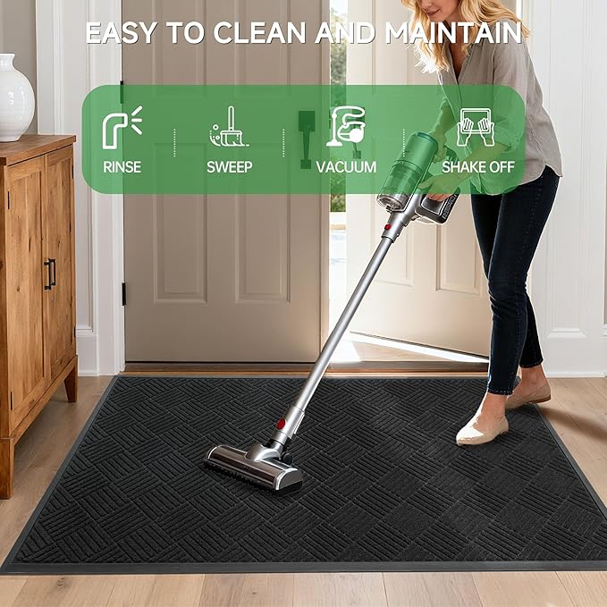 Front Door Mat, Heavy Duty Indoor Outdoor Doormat, 72” x 48” Low Profile Outdoor Mats for Home Entrance, Stain and Fade Resistant Welcome Mat Ideal for High Traffic Area, Diamond Black