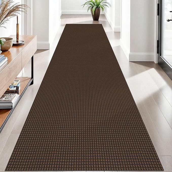 EARTHALL Woven Runner Rug 3x10 Ft Washable Runners for Hallways Long Non Slip Rubber Backed Kitchen Runner Braided Indoor Floor Carpet Runners for Entryway, Hallway, Kitchen, Brown