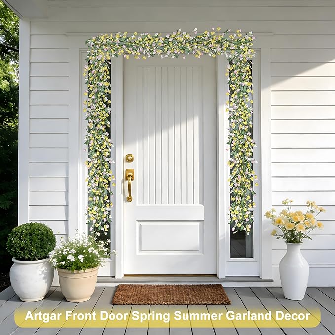 Artgar Flower Garland 6Ft Spring/Summer Garland Floral Garlands for Mantle All Year Round Paper Garlands Decor for Indoor Outdoor Home Wedding Arch Porch Stair Backdrop Year Round Decor (Yellow)