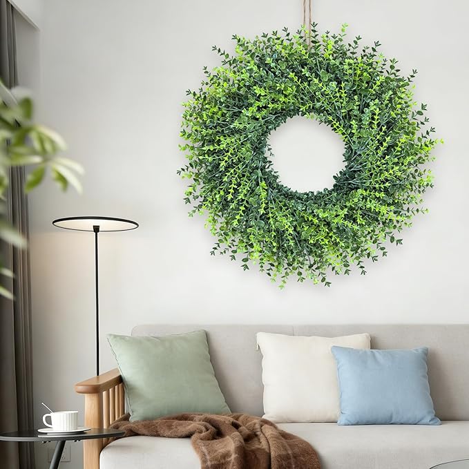 28In Large Boxwoods Door Wreaths for Front Door Spring Summer Outside All Season Green Year Round Artificial Greenery Wreath for Wall Window Rustic Farmhouse Home Outdoor Indoor Decorations