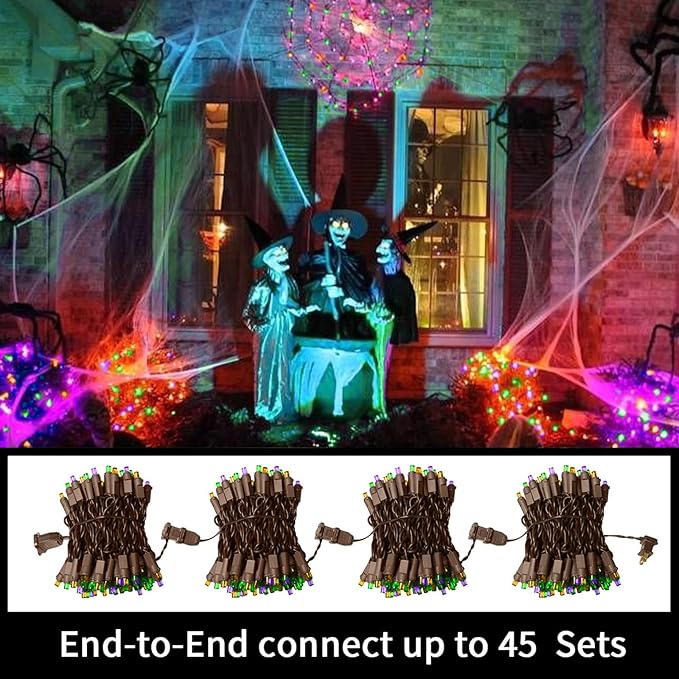LAMPHOME Orange Purple Green Halloween Lights- 21.6FT 100LED Christmas Lights, Mini led String Light for Indoor Outdoor Home Holiday Party Wedding Independence Day Decoration