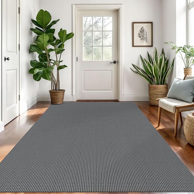 Braided Area Rug 5x7 Ft Washable Rugs for Living Room Non Slip Bedroom Rugs Boho Dining Room Rug Cotton Living Room Woven Floor Carpet for Nursery Playroom, Dark Grey/Grey