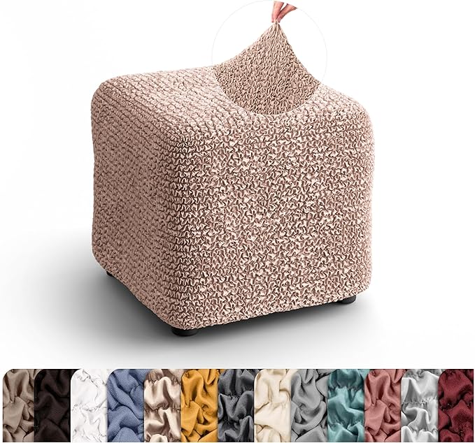 PAULATO BY GA.I.CO. Small Ottoman Cover Stool Cover Pouf Slipcover - Soft Polyester Fabric Slipcover - 1-Piece Form Fit Stretch Furniture Protector - Microfibra Collection - Blush Taupe (Ottoman)