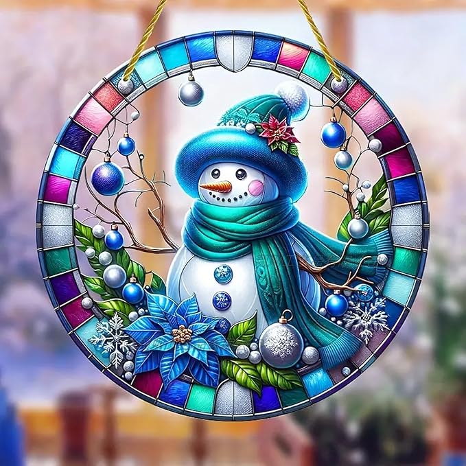 Christmas Santa Gingerbread Man Acrylic Disc Ornament for Tree, Wall, Window, Holiday Home Party Decoration (G)