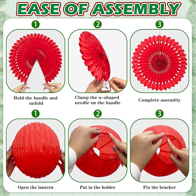 13 Pcs Red White Green Italian Party Decorations Set, Hanging Paper Lanterns & Fans, Mexican Fiesta Decor, Christmas Holiday Supplies, Reusable Eco-Friendly Party Backdrop Kit