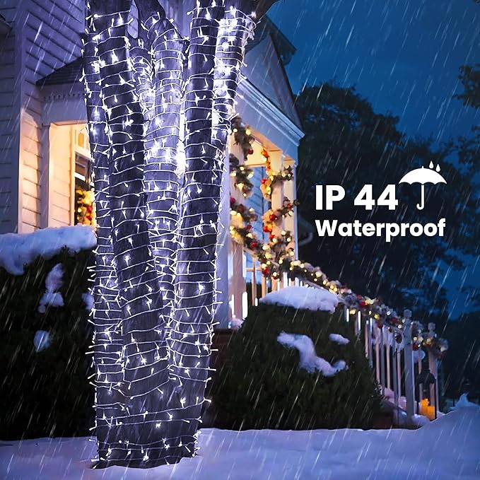 Christmas Lights Cool White, 75 Ft 200 LED Christmas String Lights Connectable, 8 Modes, Timer, Waterproof Fairy Twinkle Lights for Party, Garden, Patio, Home, Wedings, Holiday, Xmas Tree Decorations