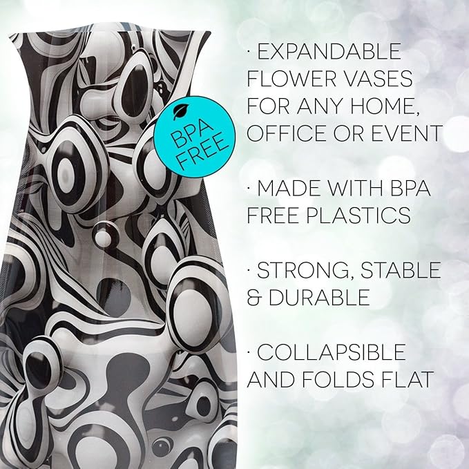 MODGY Expandable Flower Vase Plastic Decorative Modern Vases for Flowers Centerpieces Dining Table Decor Living Room Bathroom Wedding Office