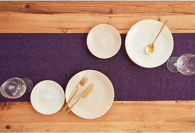 Solino Home Linen Table Runner 48 Inches - 100% Pure Linen Grape Table Runner 14 x 48 Inch Ideal for Dresser and Coffee Tables - Winter, Spring, Easter, Valentines - Athena