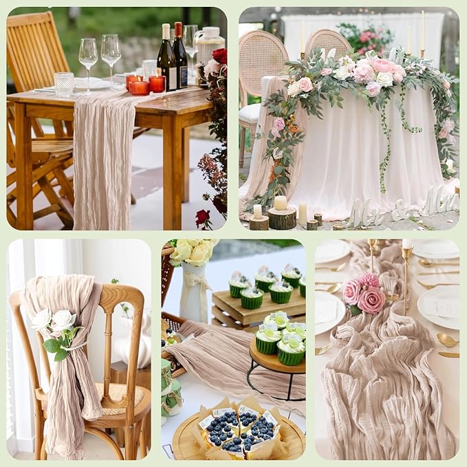 Wokceer Cheesecloth Table Runner 4Pack 10FT Nude Pink Boho Gauze Cheese Cloth Table Runner for Party Long Rustic Sheer Table Runners for Baby Bridal Shower Wedding Easter Table Decor