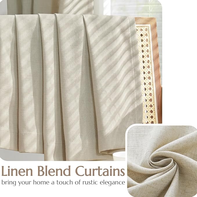 jinchan Oat Linen Blend Curtains for Bedroom 63 Inch Length 2 Panels Curtains for Kichen Room, 50 Inch Wide Farmhouse Drapes with Rod Pocket Back Tab(50W x 63L, Oat)
