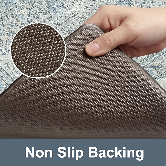 KIMODE Anti Fatigue Kitchen Mat, Boho Distressed Kitchen Rugs Sets of 2,Kitchen Mats for Floor Cushioned Non Slip, Comfort Kitchen Floor Mats for Sink, Laundry, Desk Blue 17"x59"+17"x29"