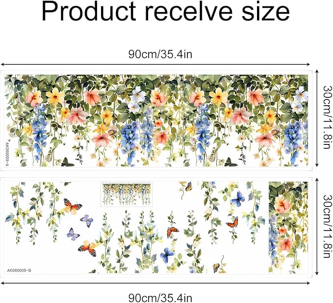 Elegant Floral & Butterfly Wall Decals – Watercolor Botanical Vine Border Stickers, Removable Vinyl Wall Art for Living Room, Bedroom, Bathroom, or Hallway Decor