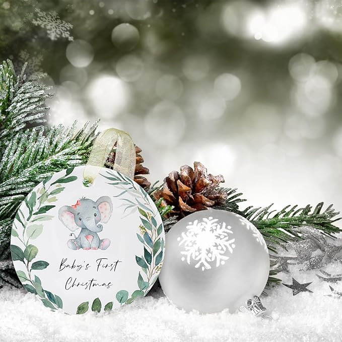 Babys First Christmas Ornaments 2025 Babies First Christmas Ornament Baby's 1st Ornament Boys Girls Round Ceramic Decoration with Gift Box&Ribbon (2.9"