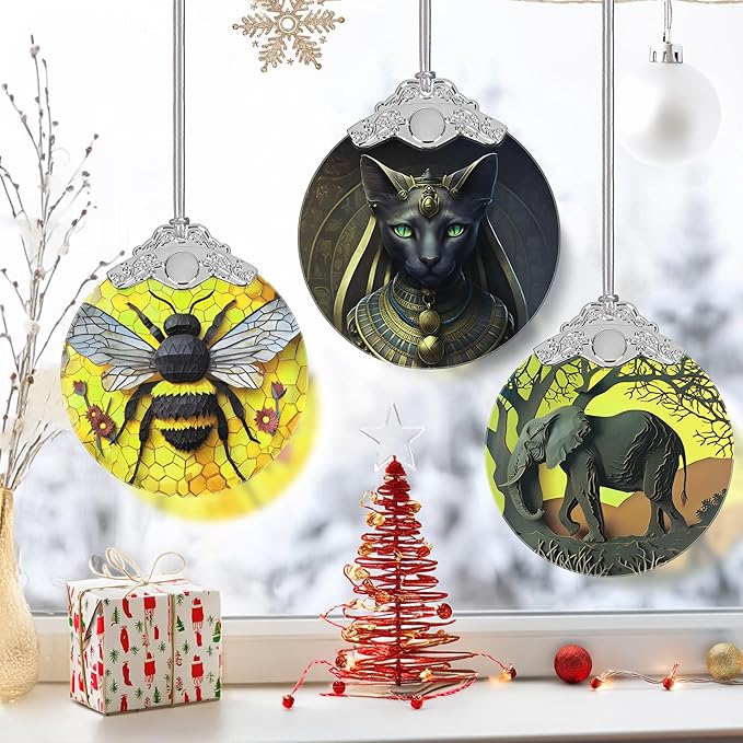 3" Stained Glass Ornament, Egyptian Cat Christmas Ornament, Christmas Ornaments for Tree, Heirloom Keepsake, Gift Exchange, Gift Idea, Bauble Present