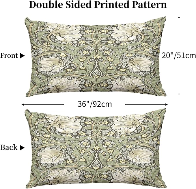Green Botanical Pillow Protectors with Zipper Standard Size William Morris Floral Print Pillow Covers Set of 2 Vintage Rustic Nature Flowers Pillow Cases Midcentury Modern Bed Pillow Covers 20"x36"