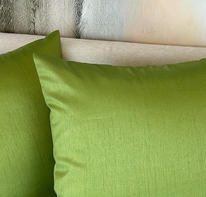 Aiking Home 18x18 Inches Faux Silk Square Throw Pillow Cover, Zipper Closure, Green (Set of 2)