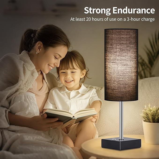 AVV Cordless Table Lamp with Dimmable, Rechargeable 3 Modes Battery Powered Bedside Lamp, Battery Operated Lamps for Night Stand, Touch Lamp for Bedroom, Living Room, Reading,15 Inch Black 2PK