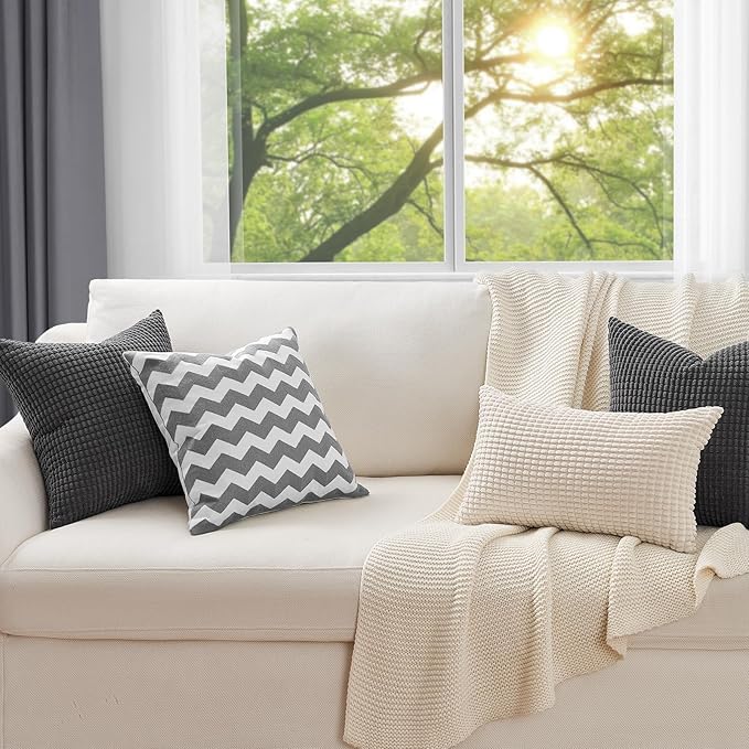 Topfinel 4 Packs Dark Grey Decorative Throw Pillow Covers 20x20 Inch for Living Room Couch Bed, Rustic Modern Farmhouse Home Decor, Soft Corduroy Bulge Cute Accent Square Cushion Case 50x50 cm