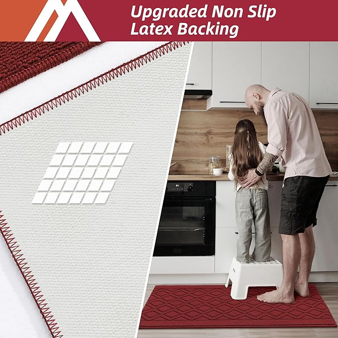 COSY HOMEER 60x24Inch/35X24Inch Kitchen Rugs Sets Non-Slip Washable Kitchen Mats for Floor Polypropylene Absorbent Kitchen Runner for Kitchen Sink Hallway Entryway(Red)