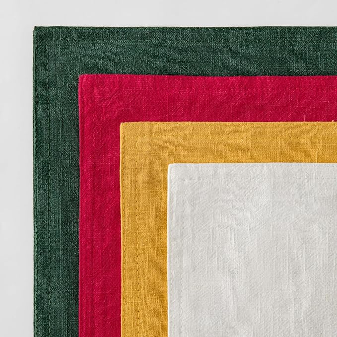 MIULEE Christmas Red/Green Linen Pillow Covers Pack of 4 Decorative Natural Solid Throw Pillow Covers Soft Accent Boho Farmhouse Couch Pillowcases Home Decors for Living Room Bed Sofa 18x18 Inch