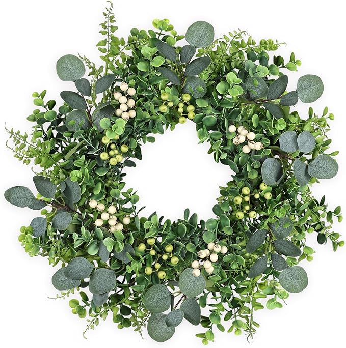 26 inch Eucalyptus Wreath Spring Summer Wreaths for Front Door, Artificial Large All Seasons Wreaths with for Farmhouse Porch Wall Living Room Home Wedding Decor