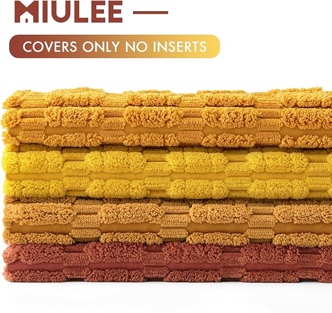 MIULEE Pack of 4 Fall Boho Farmhouse Orange Yellow Corduroy Decorative Throw Pillow Covers 20x20 Inch Soft Striped Pillow Covers Modern Rustic Home Decor for Sofa Living Room Couch Bed