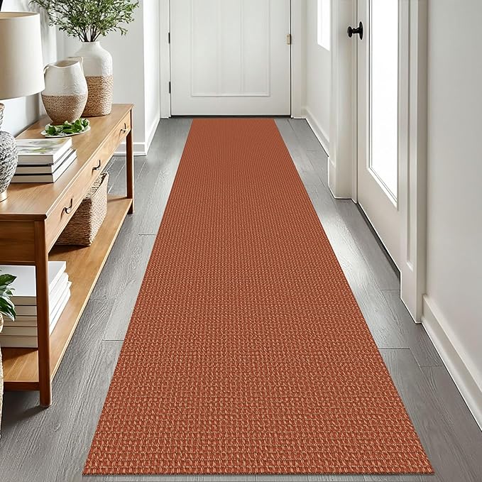 EARTHALL Woven Runner Rug 2x8 Ft Washable Runners for Hallways Cotton Non Slip Rubber Backed Kitchen Runner Braided Indoor Floor Carpet for Entryway, Hallway, Kitchen, Bedroom, Rustic Orange/Tan