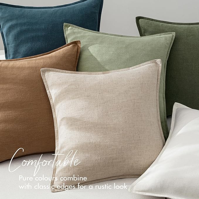 EMEMA Decorative Linen Throw Pillow Covers 18x18 Inch Navy Blue Boho Farmhouse Neutral Couch Throw Pillows for Bed Pack of 2 Accent Pillowcase Modern Sofa Cushion Livingroom Home