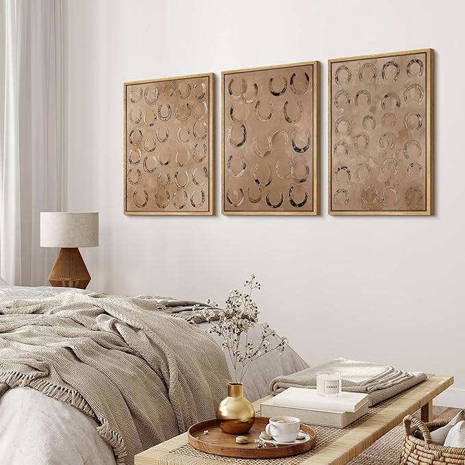 MUDECOR Framed Wall Art Print Set Western Decor Horseshoes Pattern Rustic Neutral Illustrations Modern Art Boho Decorative Colorful Chic for Living Room, Bedroom, Office - 16"x24"x3 NATURAL