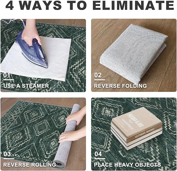 KILOCOCO Hallway Runner Rug 2'x8' Runners for Hallways Washable Runner Rug Non Slip Laundry Room Rug Low-Pile Rug Runner for Bedroom Kitchen Living Room Boho Rug, Green
