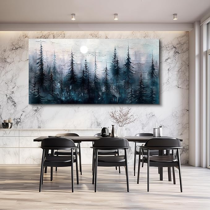 Canvas Wall Art for Living Room Framed Wall Decor for Bedroom Office Modern Wall Decoration Foggy Forest Landscape Paintings Black and White Picture Artwork Aesthetic Home Decor 20"X40"