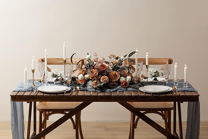 Vitalizart Cheesecloth Table Runner 10ft Gauze Boho Rustic Blue Cheese Cloth Table Runner for Wedding Bridal Shower Fall Thanskgiving Decoration 120 Inches