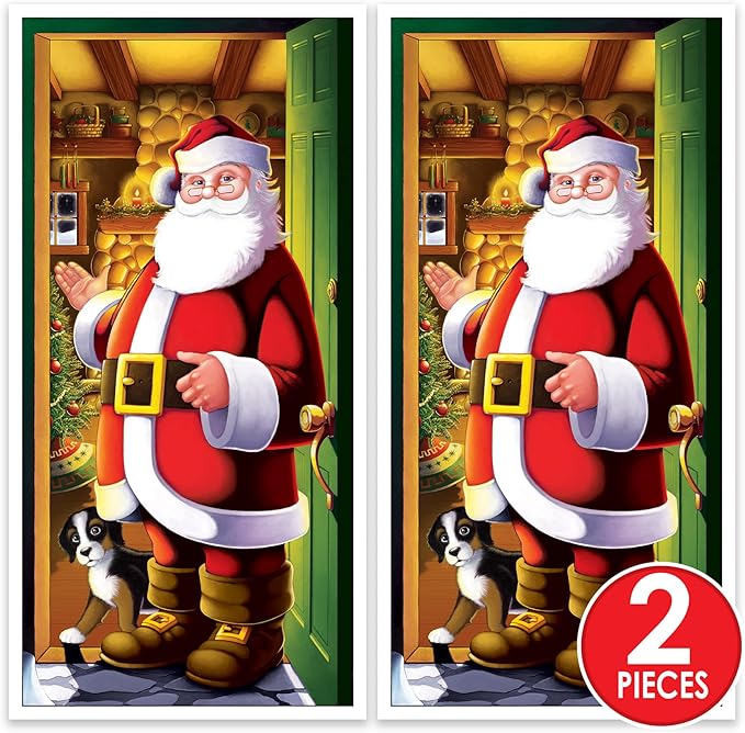 Beistle Santa Claus Door Covers, 5’ x 30”, 2 Pieces – Plastic for Indoor & Outdoor Use, St Nick Print – Easily Display – Christmas Party Decorations & Holiday Decor