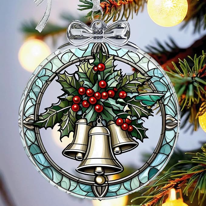 Christmas Bell Stained Glass Ornament - Hanging Ornaments for Christmas Tree, Christmas Ornaments Xmas Decorations, Holiday Keepsake Present Exchange Ideas