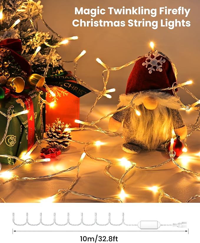 Christmas Tree Topper Star Lighted with 32.8ft Breathing Flickering String Lights & 6 LED Projection Modes, Gold Christmas Star Topper for Indoor Xmas Holiday Tree Decoration