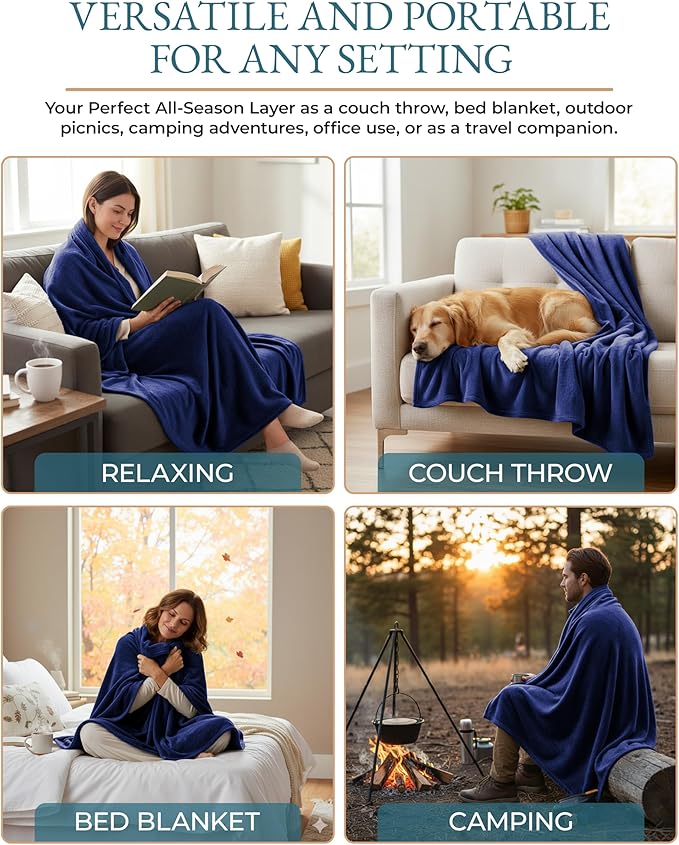 Casa Platino King Blanket – Navy Fleece Throw 108x90 – Soft and Lightweight Flannel Blanket for Bed, Couch or Guest Room – Year-Round Warmth