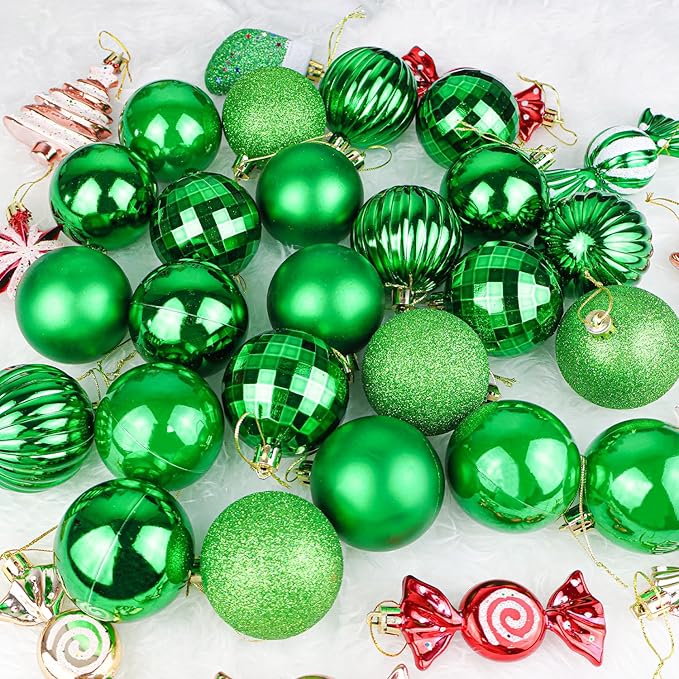 24ct Christmas Balls Ornaments, 2.36 Inch Christmas Tree Balls Ornaments, Decorative Baubles Decorations for Xmas Tree Decor Holiday Party, Green