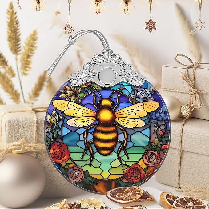 Bee Ornament, Christmas Ornaments, Christmas Decorations for Tree, Stained Glass Ornament, Heirloom Keepsake, Gift Exchange, Gift Ideas, Bauble Present