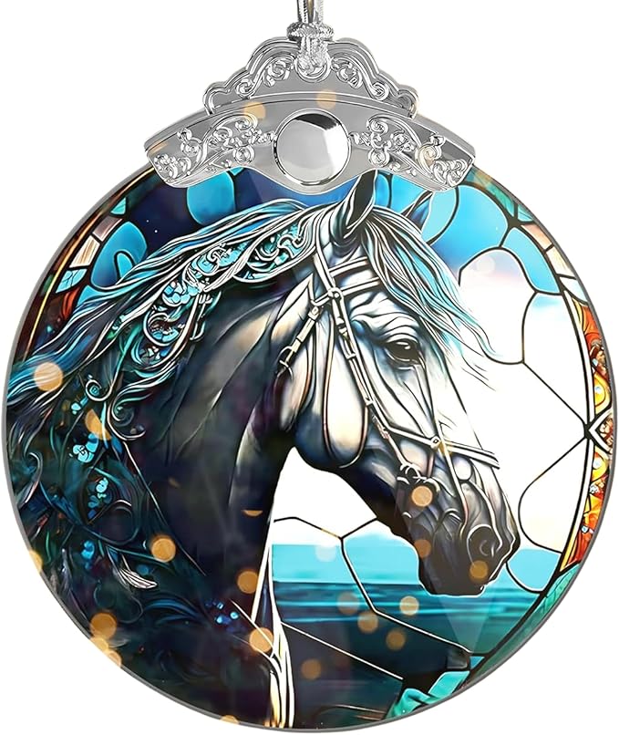 Horse Ornament 2025, Horse Ornaments for Christmas Tree, Stained Glass Effect Ornament, Women’s Xmas Keepsake, Funny White Elephant Idea, Holiday Decoration, 2025 Christmas Ornaments