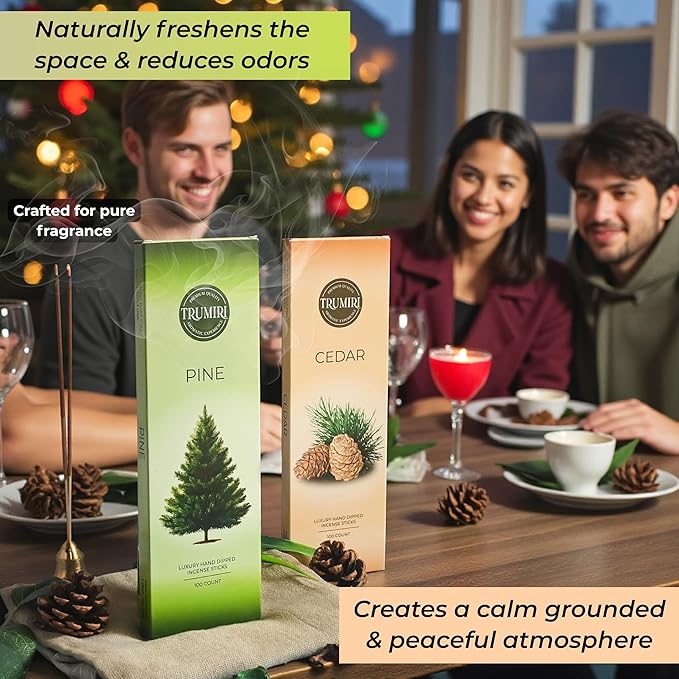 Cedar & Pine - Combo Pack of Incense Sticks - 100 Insence-Sticks of Each Scent - Total 200 Inscents - Natural Insense Made with Non Toxic Ingredients and Essential Oils