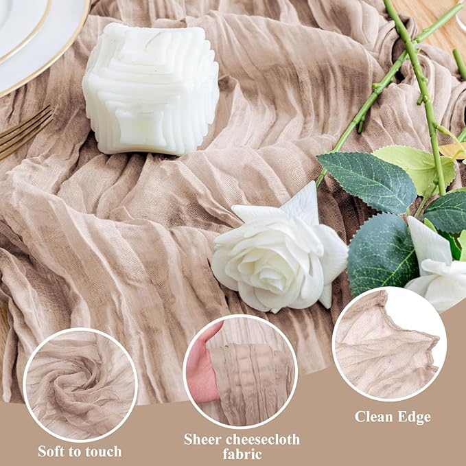 Wokceer Cheesecloth Table Runner 12Pack 10FT Nude Pink Christmas Gauze Cheese Cloth Table Runner for Party Long Rustic Sheer Table Runners for Baby Bridal Shower Wedding Easter Table Decor